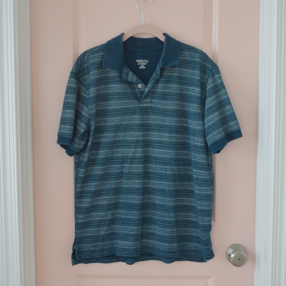 Dark Blue Striped Polo Short Sleeve Top